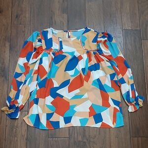 Bright Colorful Abstract Patterned Blouse size XL
